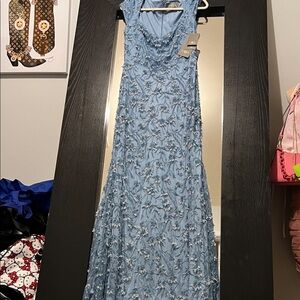 Theia Sky Blue Embroidered Maxi Dress